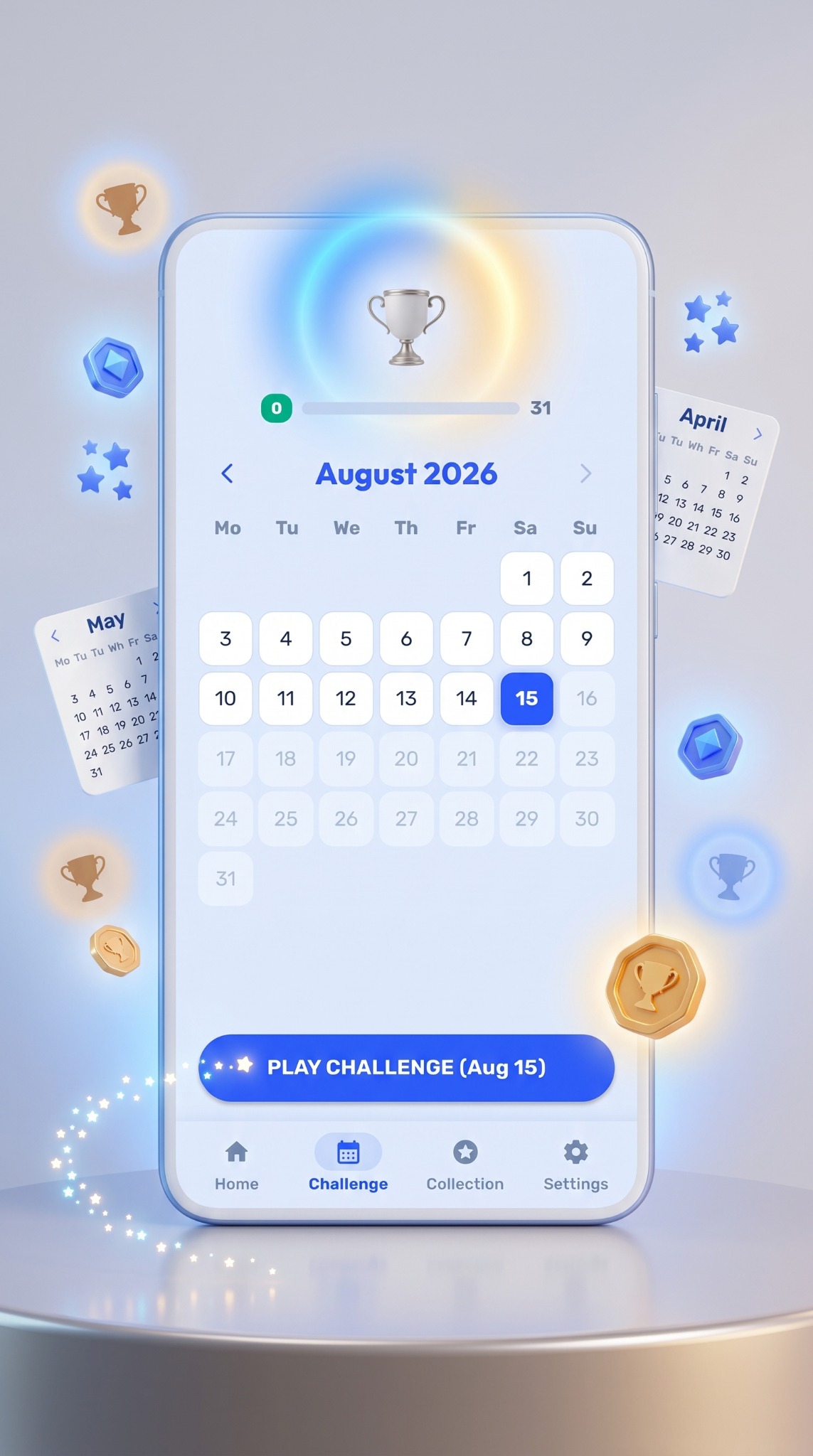 Tricky Words daily challenge and calendar screen